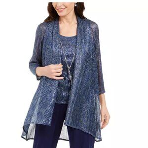R & M Richards 2-Pc. Metallic Jacket, Top & Necklace  Size: 8 Petite